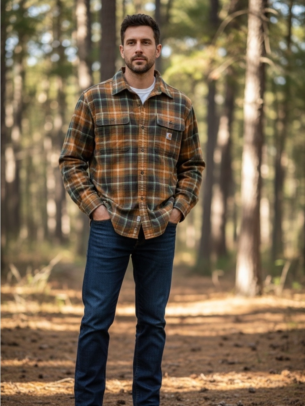 Carhartt Loose Fit Brown Plaid Heavy Long Sleeve Button Up Medium Outdoor Rugged